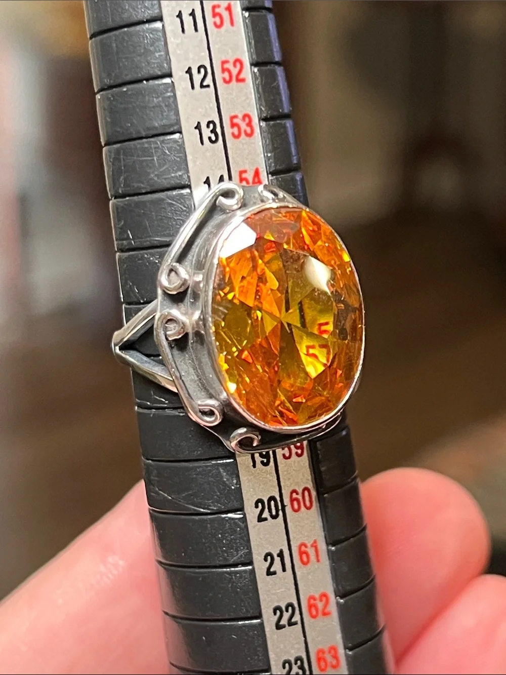 Vintage Taxco Faceted Large Oval Citrine 925 Sterling Silver Ring